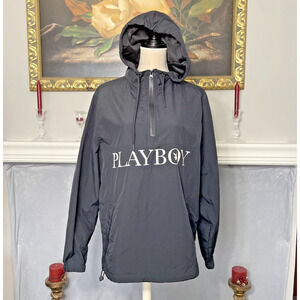 Playboy x PacSun Black Hooded Windbreaker Pullover Jacket Small